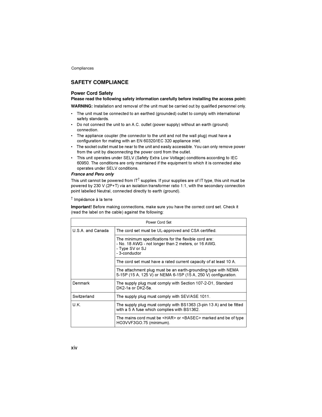 Enterasys Networks RBT-4102 manual Xiv, Power Cord Set 