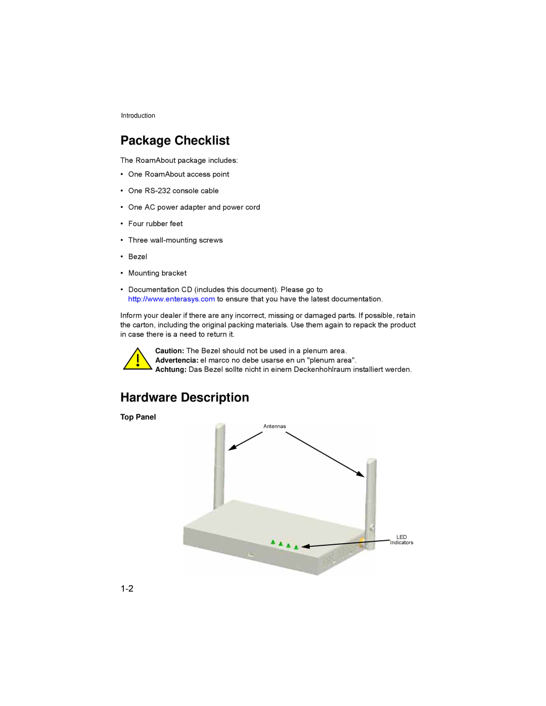 Enterasys Networks RBT-4102 manual Package Checklist, Hardware Description, Top Panel 