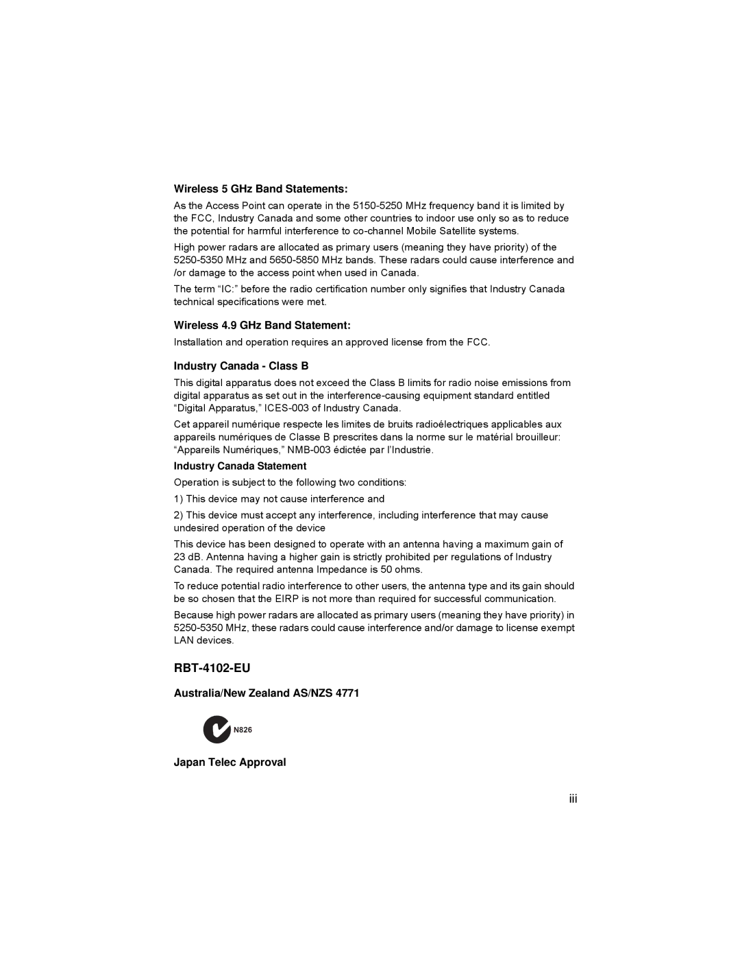 Enterasys Networks manual RBT-4102-EU, Iii, Industry Canada Statement 