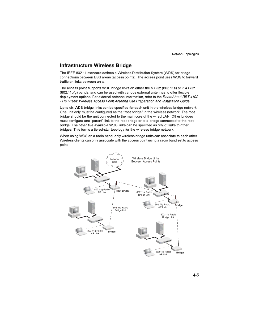 Enterasys Networks RBT-4102 manual Infrastructure Wireless Bridge 