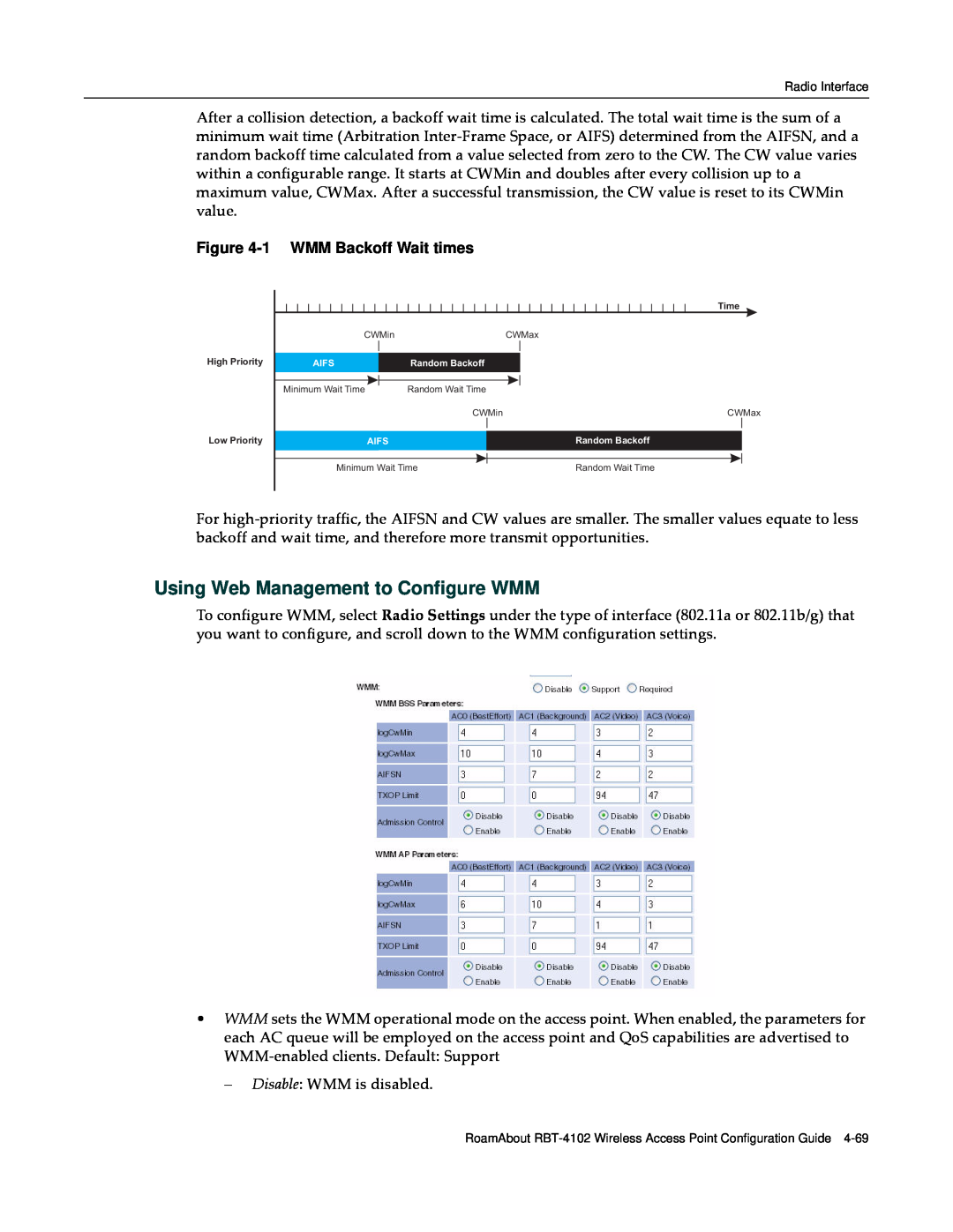 Enterasys Networks RBT-4102 manual Using Web Management to Configure WMM, 1 WMM Backoff Wait times 
