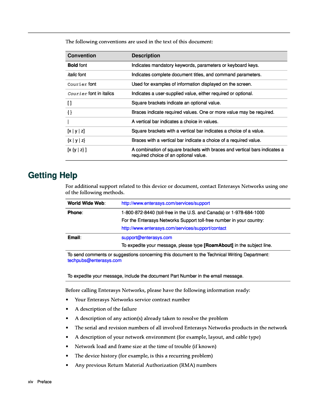 Enterasys Networks RBT-4102 manual Getting Help, Convention, Description 