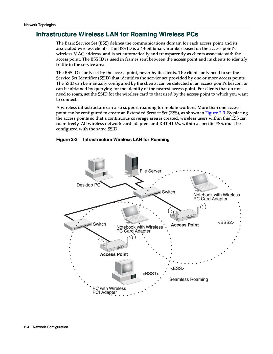 Enterasys Networks RBT-4102 manual Infrastructure Wireless LAN for Roaming Wireless PCs 