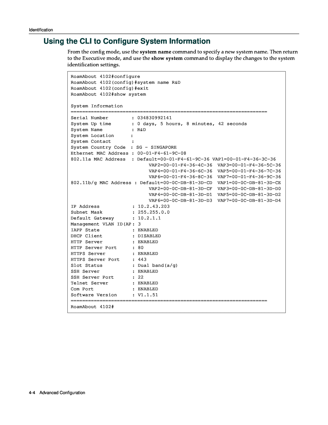 Enterasys Networks RBT-4102 manual Using the CLI to Configure System Information 