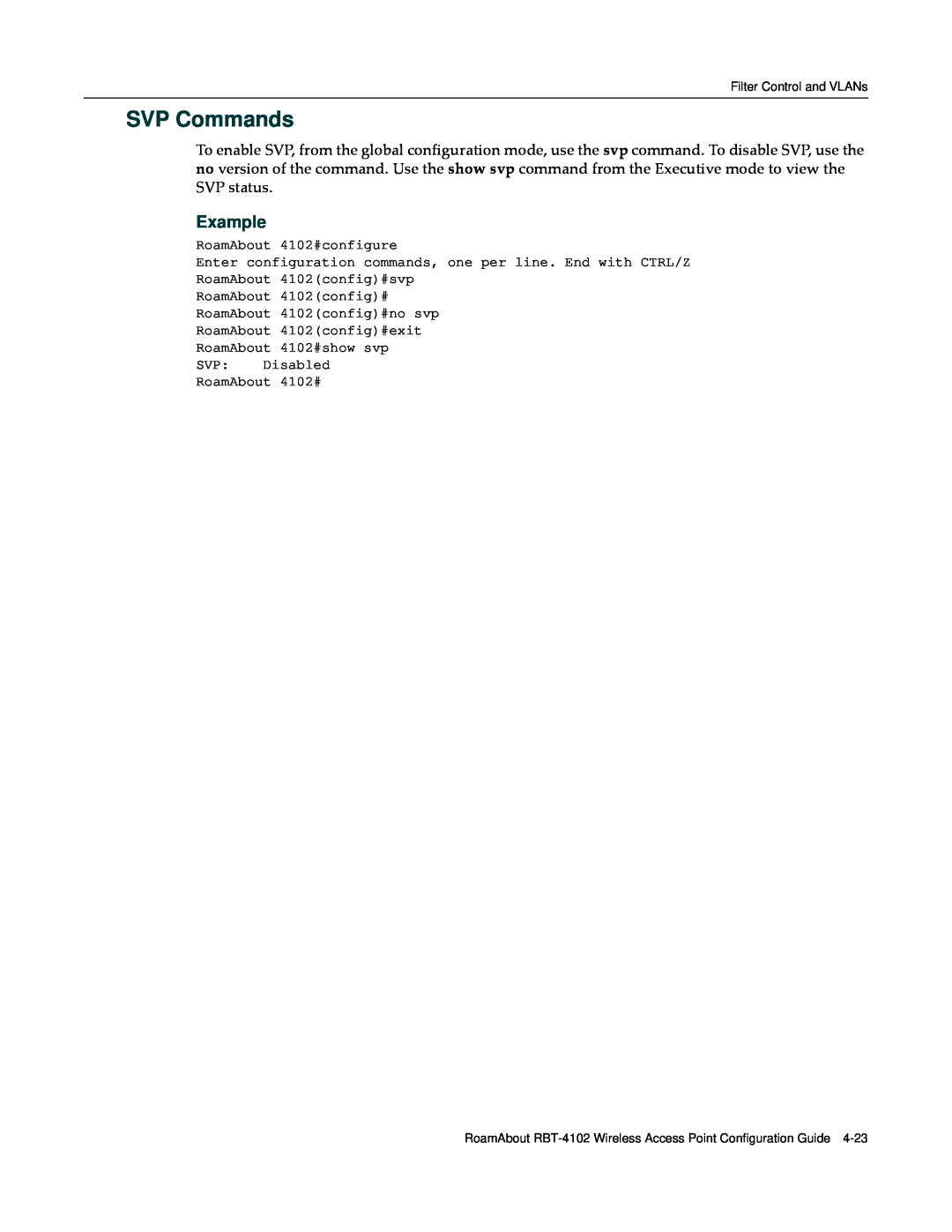 Enterasys Networks RBT-4102 manual SVP Commands, Example 