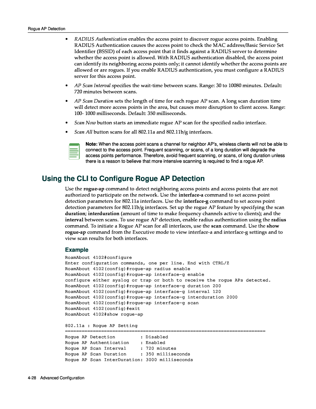 Enterasys Networks RBT-4102 manual Using the CLI to Configure Rogue AP Detection, Example 