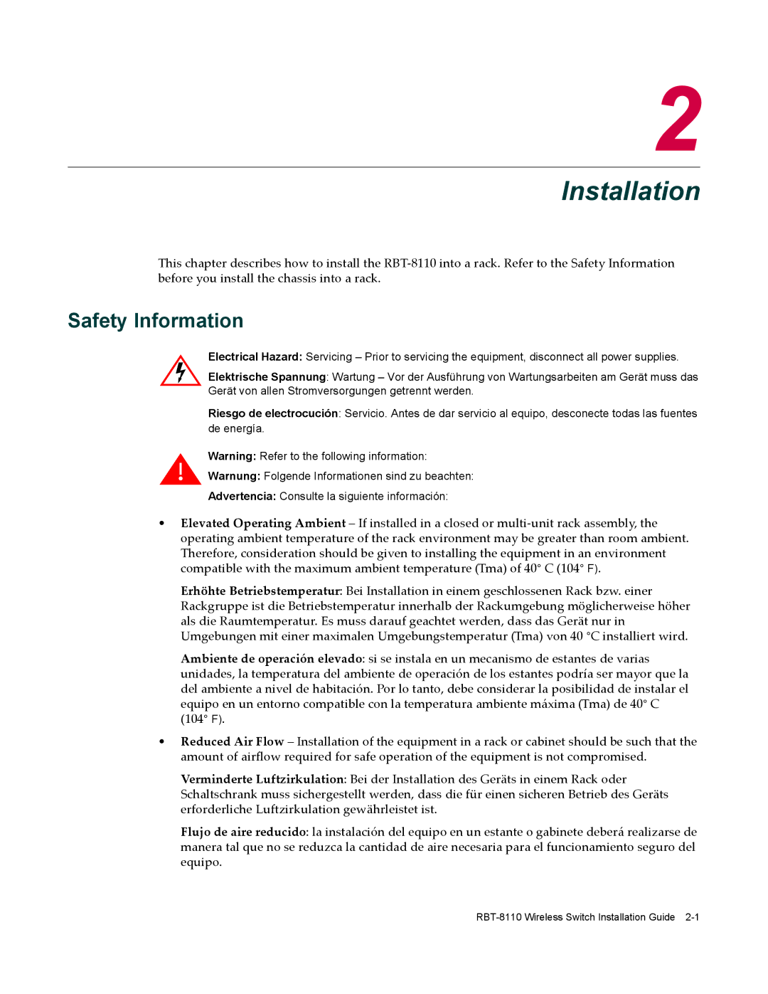 Enterasys Networks RBT-8110 manual Installation, Safety Information 