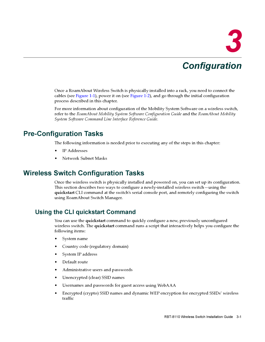 Enterasys Networks RBT-8110 manual Pre-Configuration Tasks, Wireless Switch Configuration Tasks 