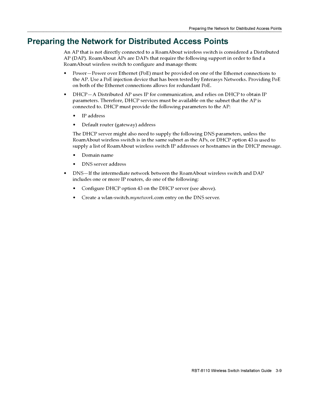 Enterasys Networks RBT-8110 manual Preparing the Network for Distributed Access Points 