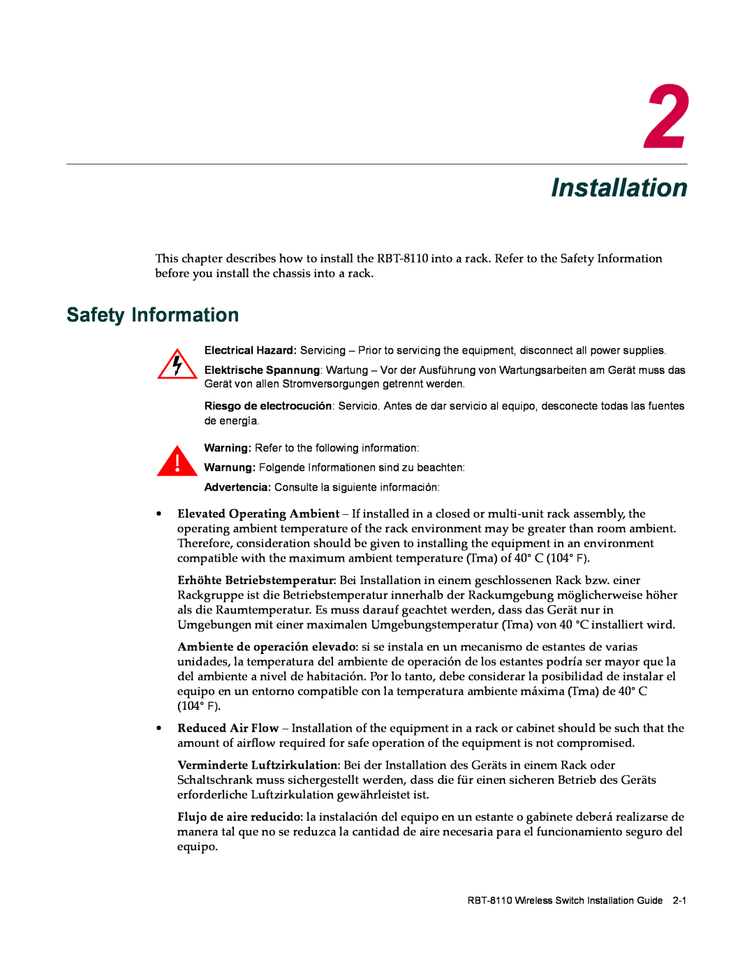 Enterasys Networks RBT-8110 manual Installation, Safety Information 