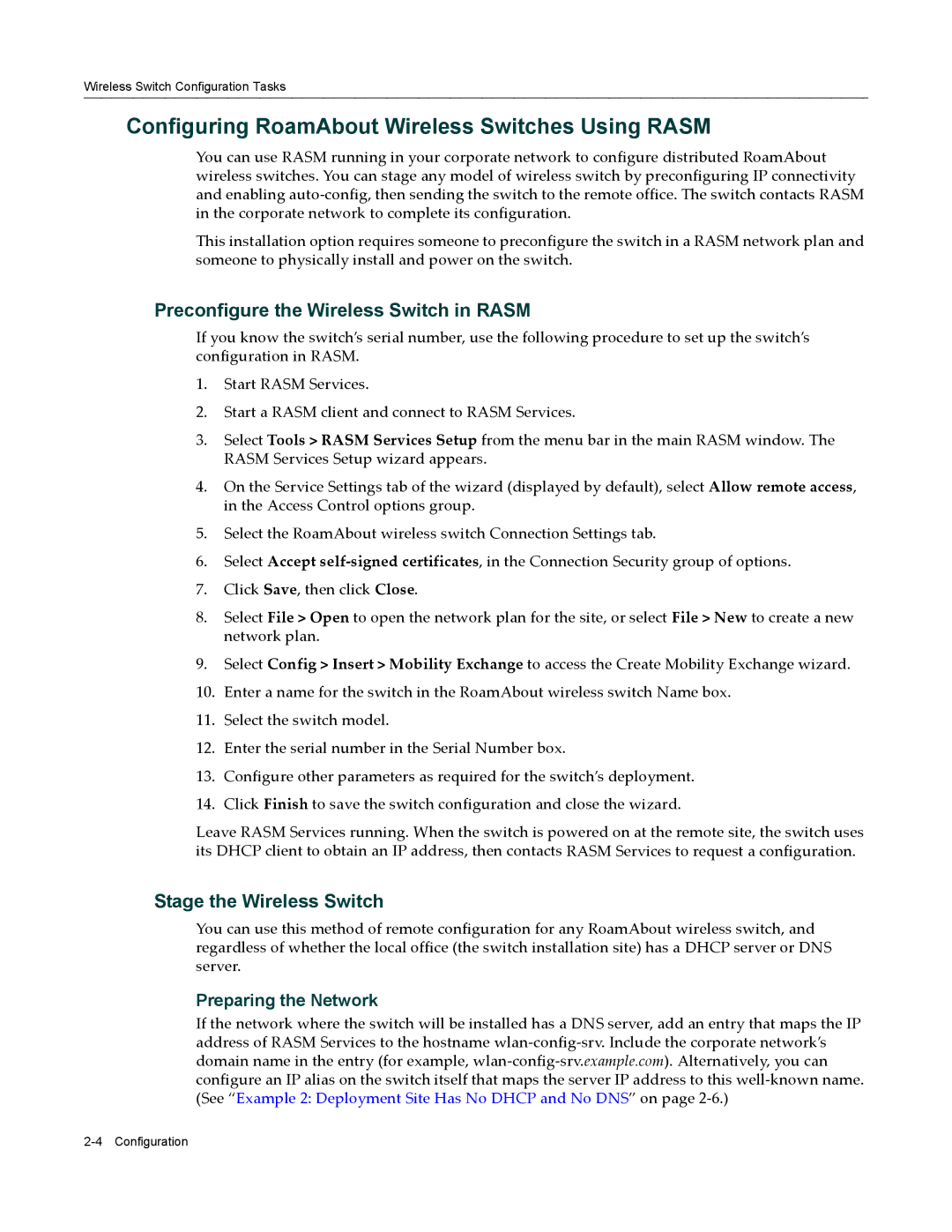 Enterasys Networks RBT-8200 Configuring RoamAbout Wireless Switches Using Rasm, Preconfigure the Wireless Switch in Rasm 