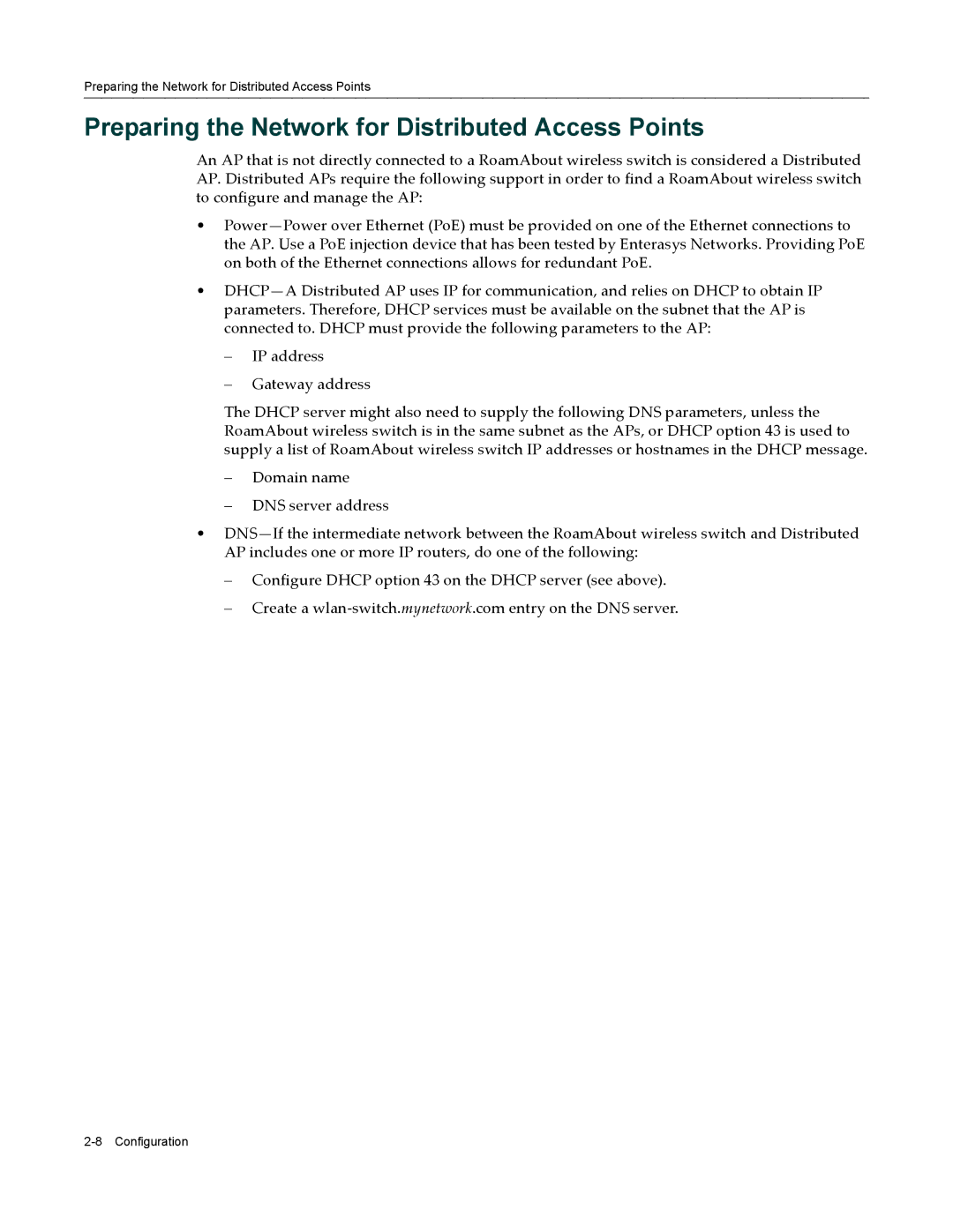 Enterasys Networks RBT-8200 manual Preparing the Network for Distributed Access Points 