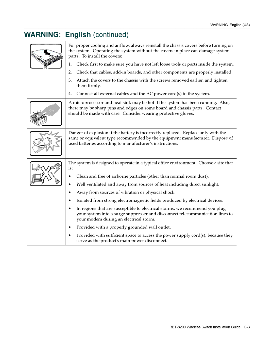 Enterasys Networks manual RBT-8200 Wireless Switch Installation Guide B-3 