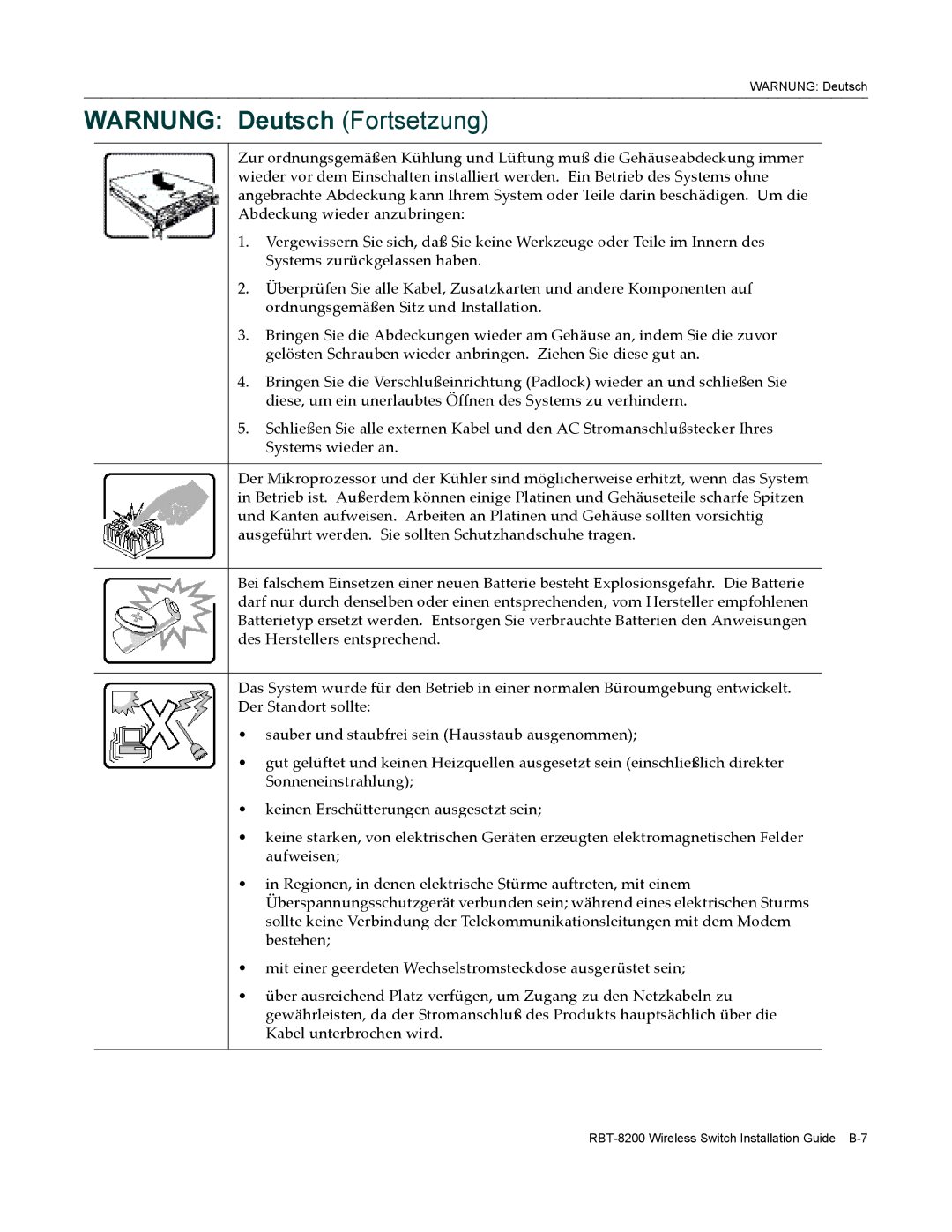 Enterasys Networks RBT-8200 manual Warnung Deutsch Fortsetzung 