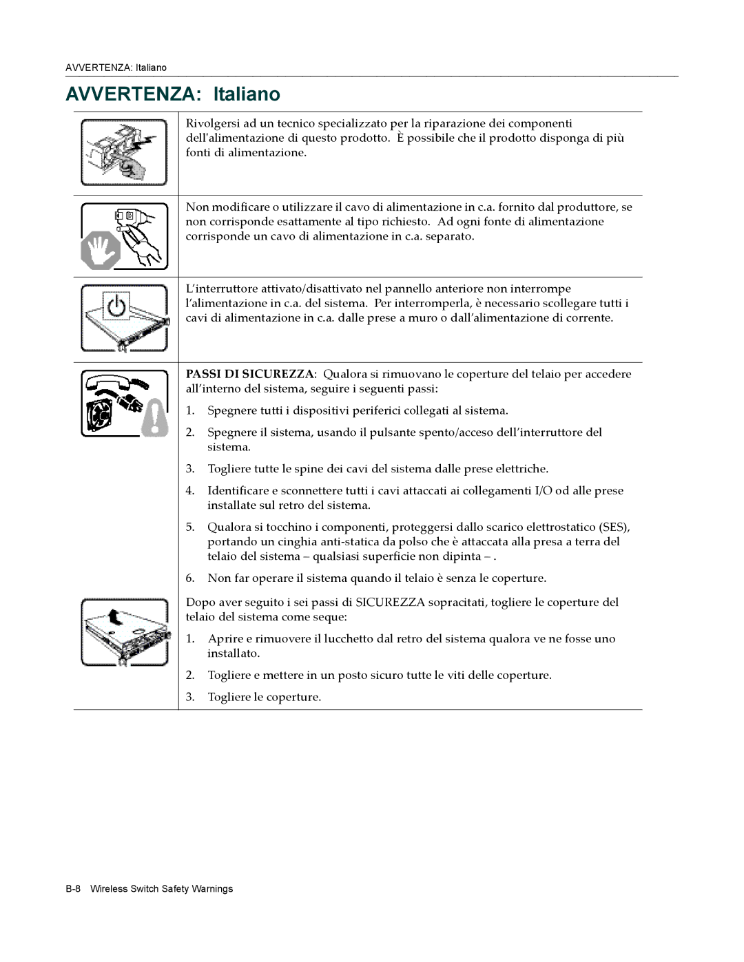 Enterasys Networks RBT-8200 manual Avvertenza Italiano 