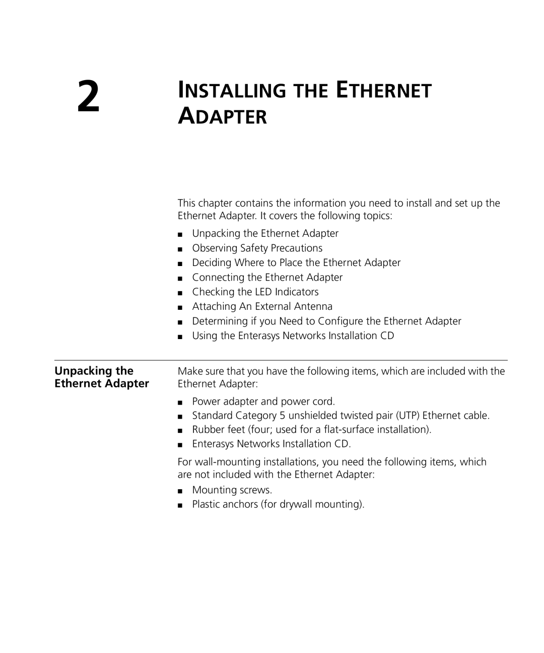 Enterasys Networks RBTSA-AB, RBTSA-AA manual Unpacking, Ethernet Adapter 