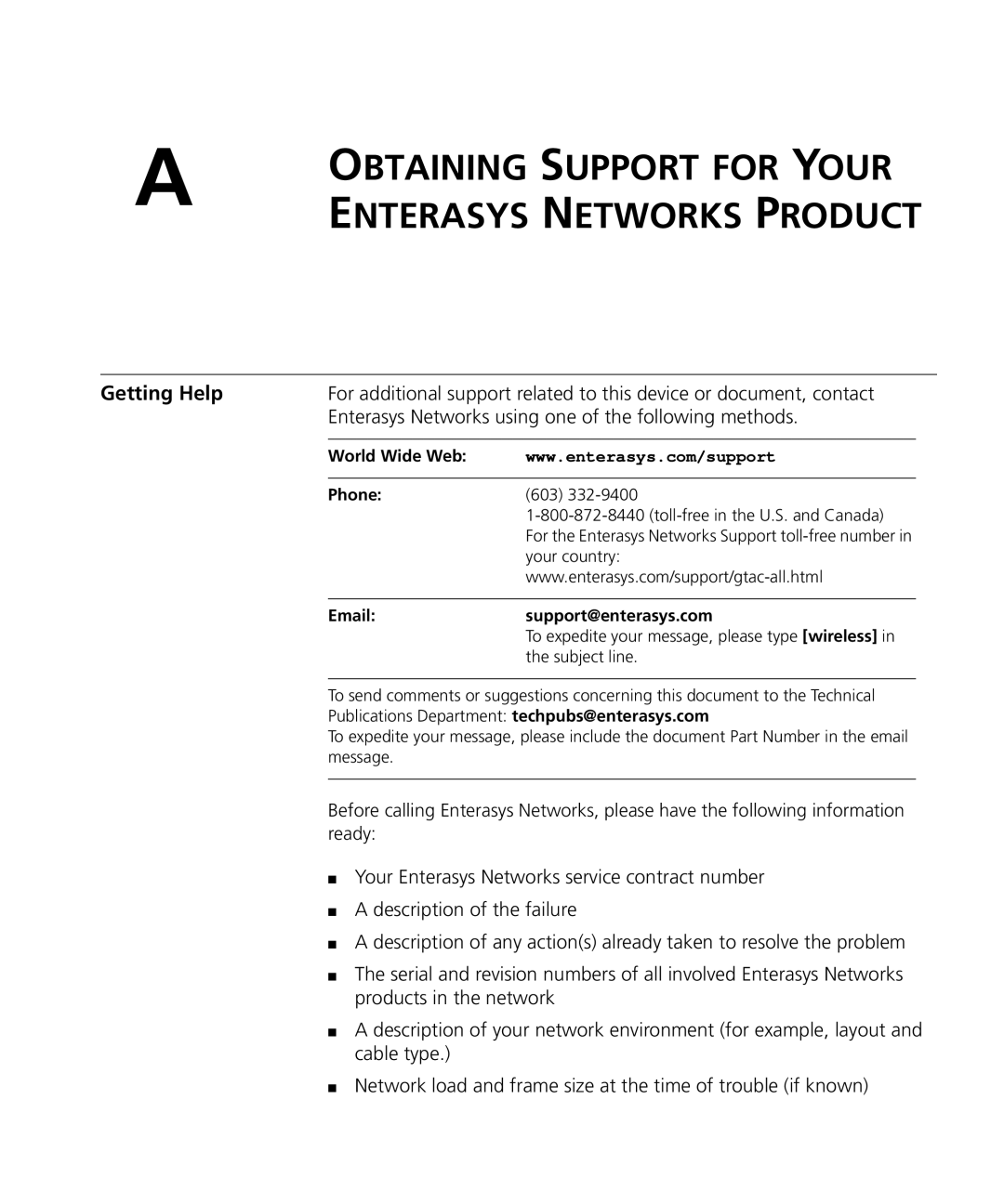 Enterasys Networks RBTSA-AB, RBTSA-AA manual Getting Help, Enterasys Networks using one of the following methods 