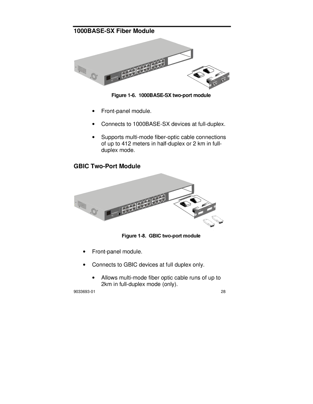 Enterasys Networks VH-2402-L3 manual 1000BASE-SX Fiber Module, Gbic Two-Port Module 