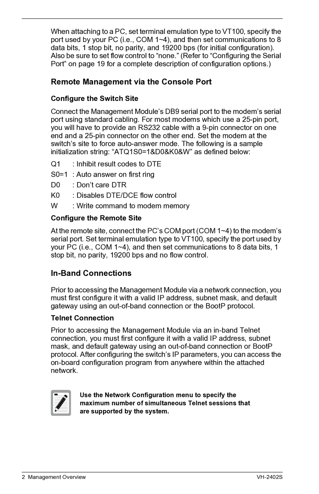 Enterasys Networks VH-2402S manual Remote Management via the Console Port, In-Band Connections, Configure the Switch Site 