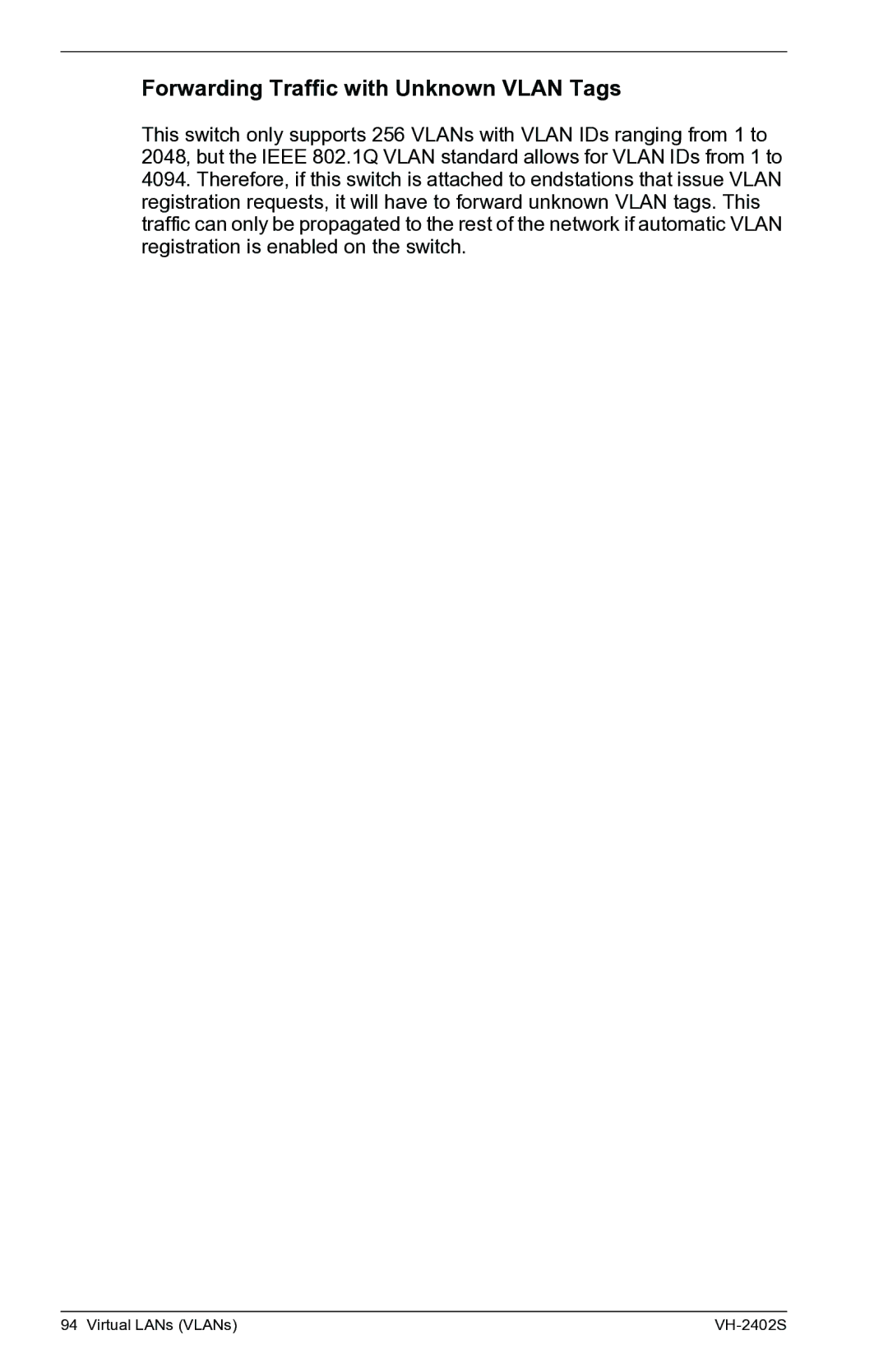 Enterasys Networks VH-2402S manual Forwarding Traffic with Unknown Vlan Tags 