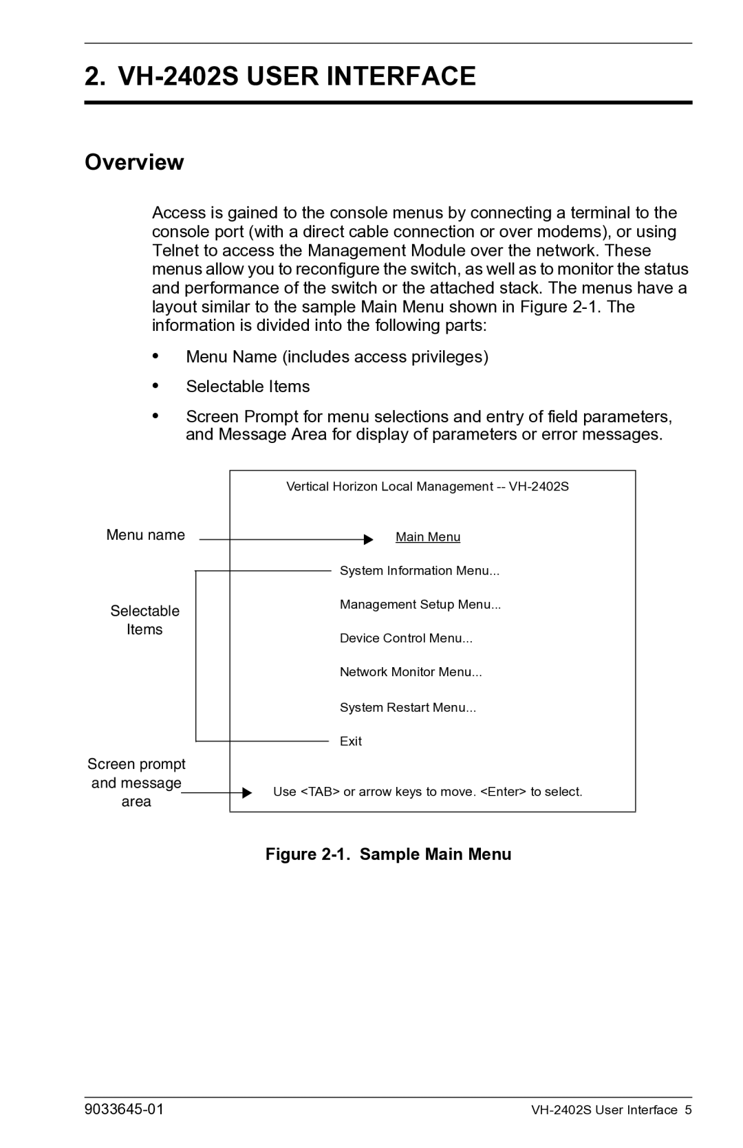 Enterasys Networks manual VH-2402S User Interface, Overview 