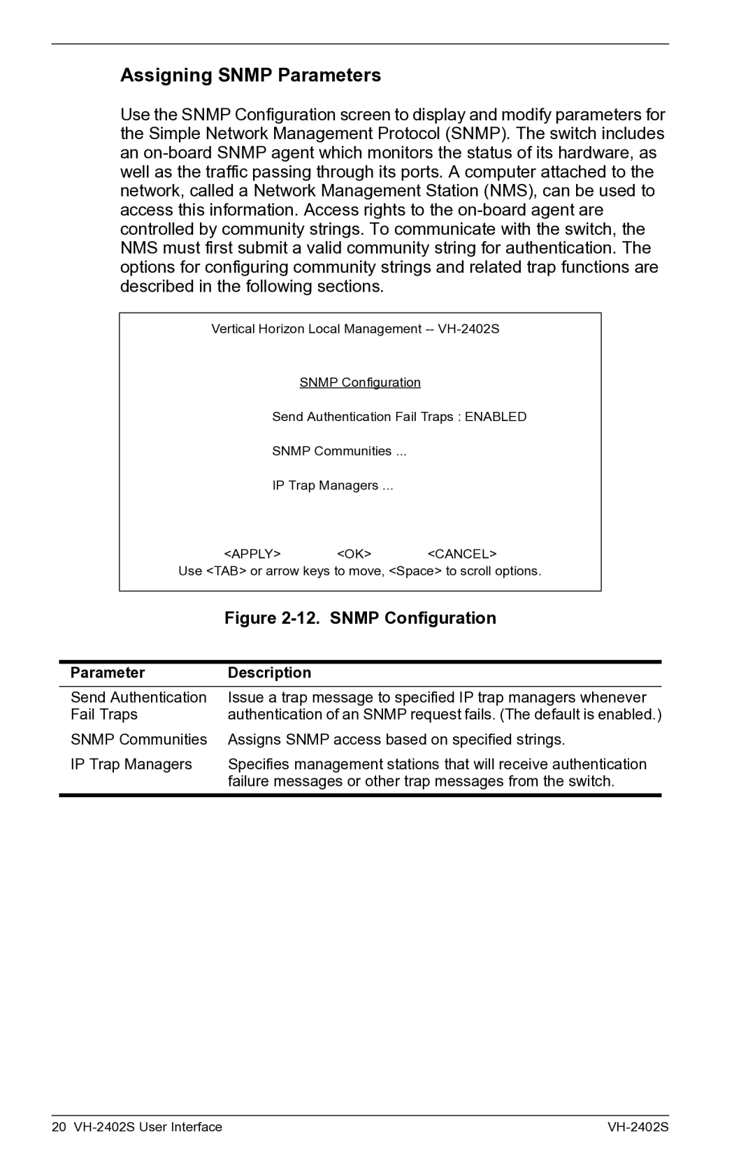 Enterasys Networks VH-2402S manual Assigning Snmp Parameters, Snmp Configuration 