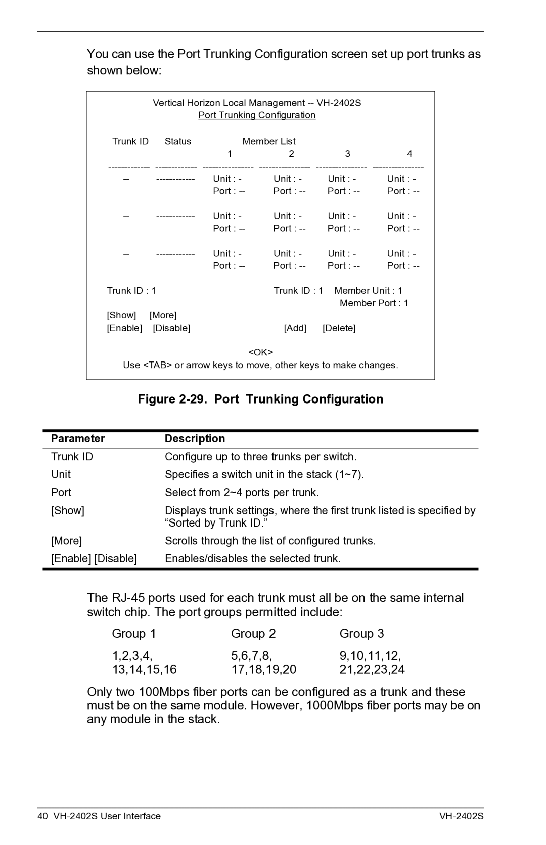 Enterasys Networks VH-2402S manual Port Trunking Configuration 