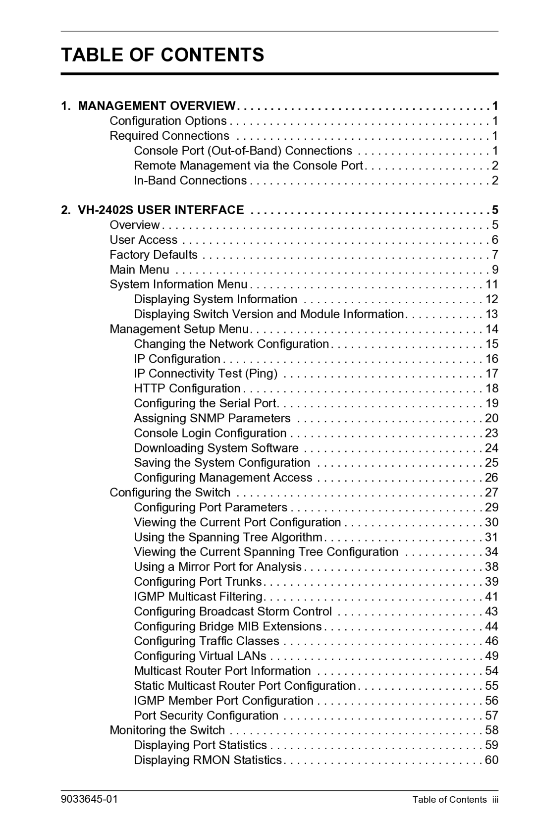 Enterasys Networks VH-2402S manual Table of Contents 