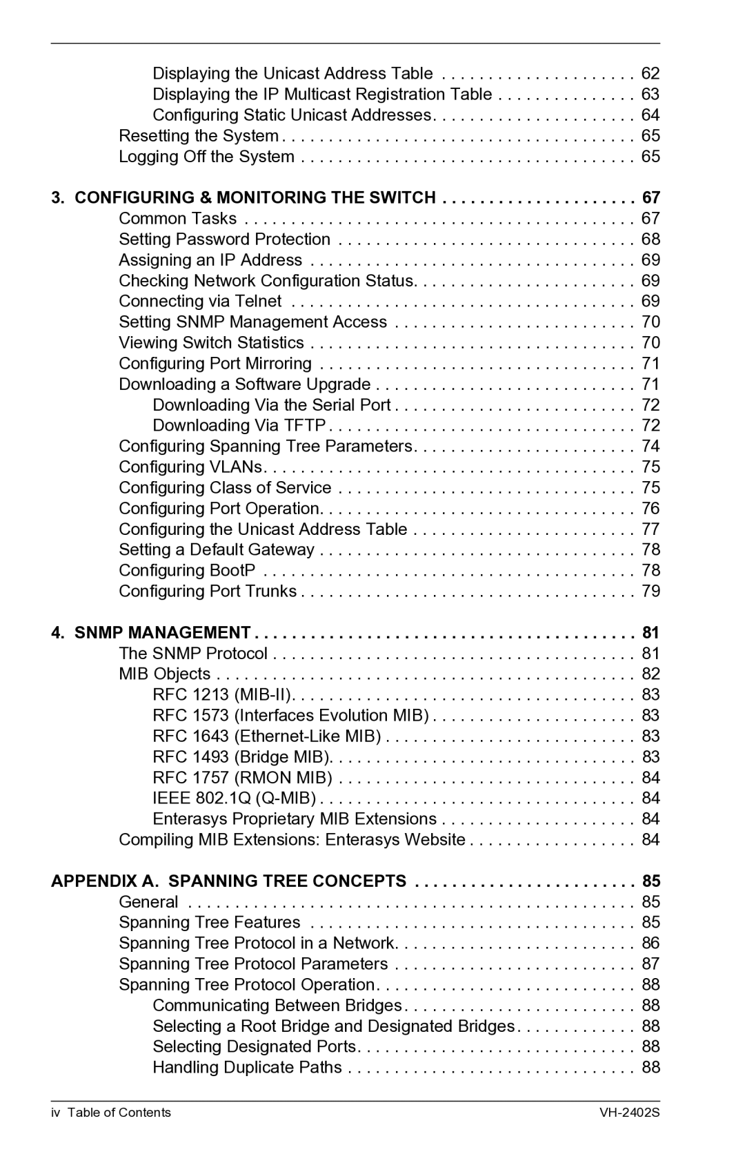 Enterasys Networks VH-2402S manual Snmp Management, Appendix A. Spanning Tree Concepts 