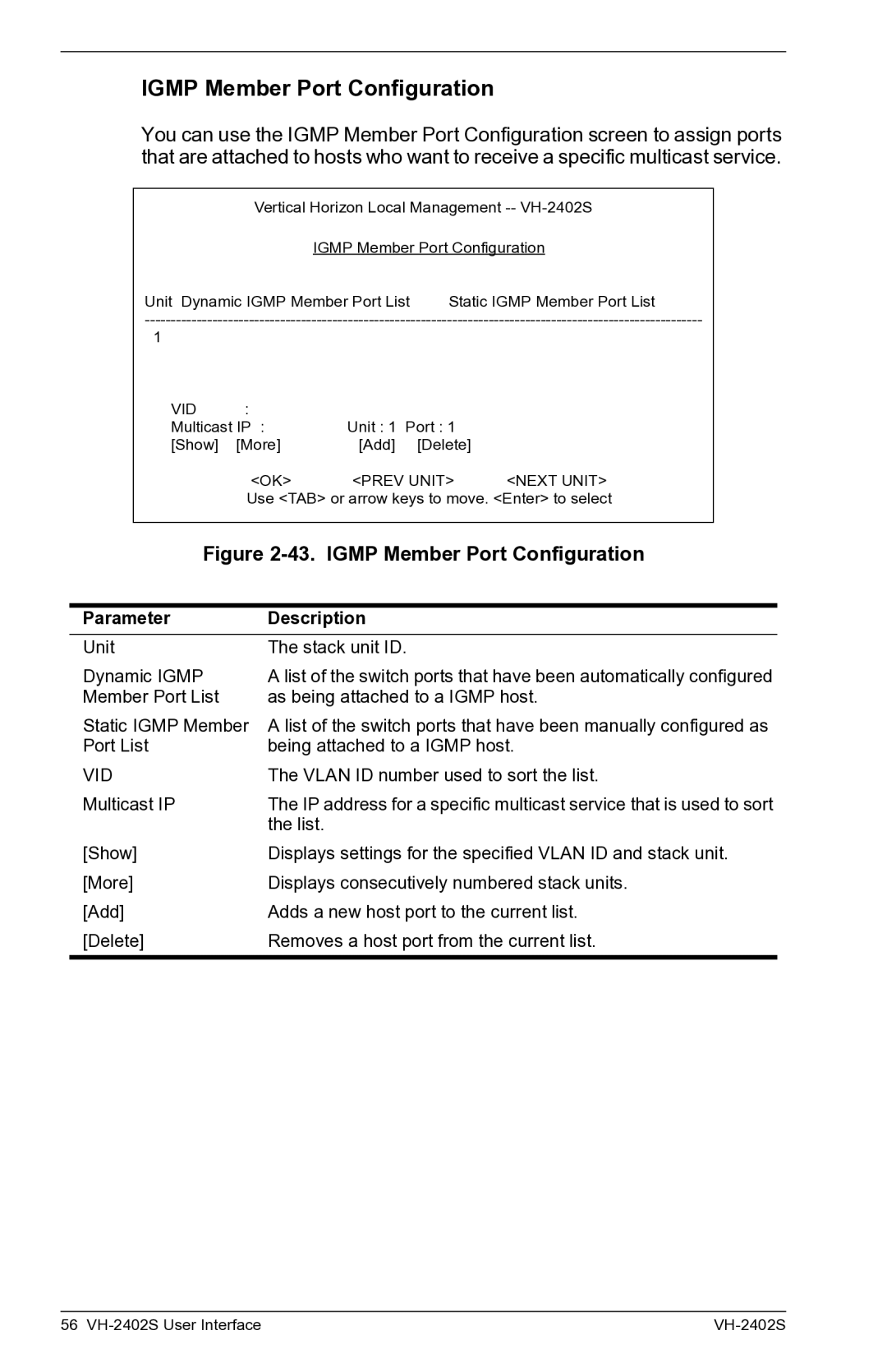 Enterasys Networks VH-2402S manual Igmp Member Port Configuration 