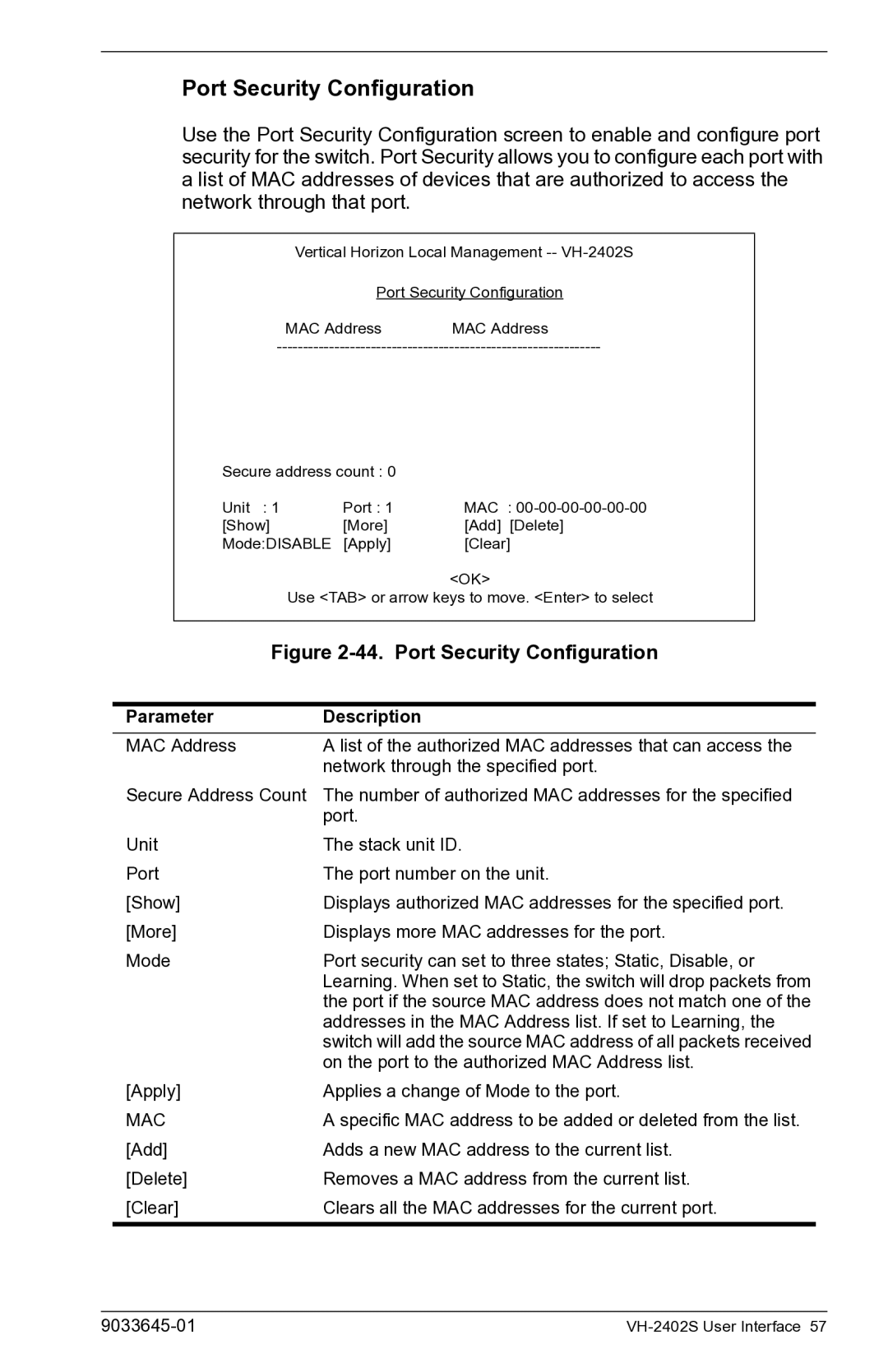 Enterasys Networks VH-2402S manual Port Security Configuration 