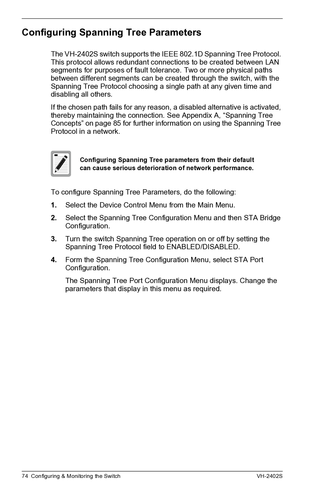 Enterasys Networks VH-2402S manual Configuring Spanning Tree Parameters 