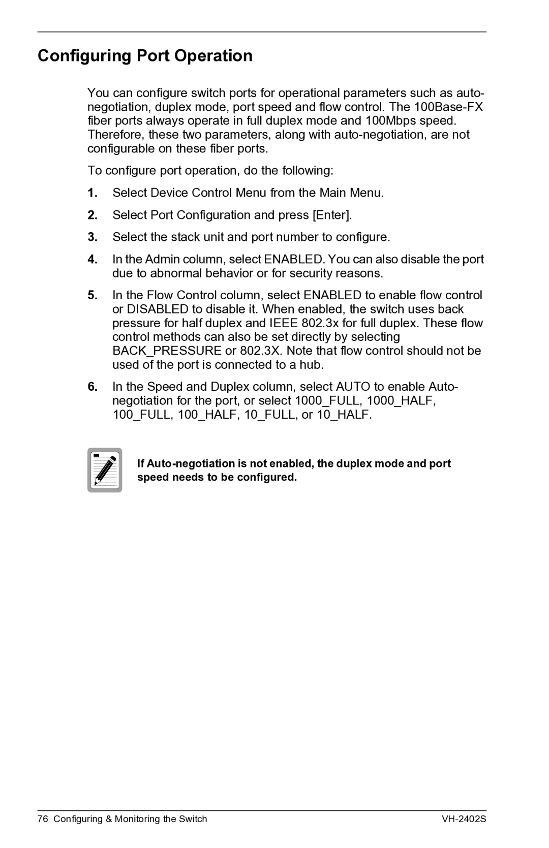 Enterasys Networks VH-2402S manual Configuring Port Operation 