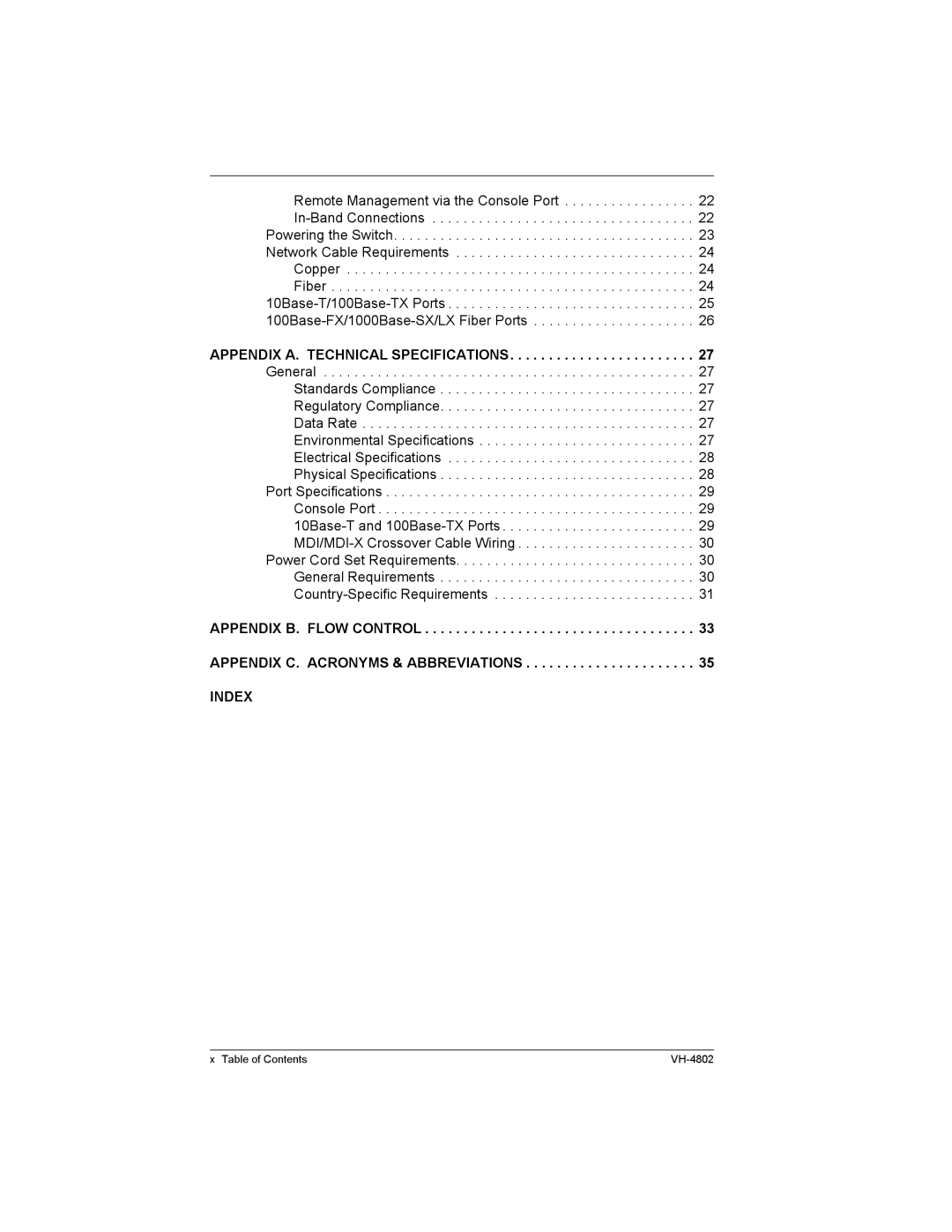 Enterasys Networks VH-4802 manual Index 