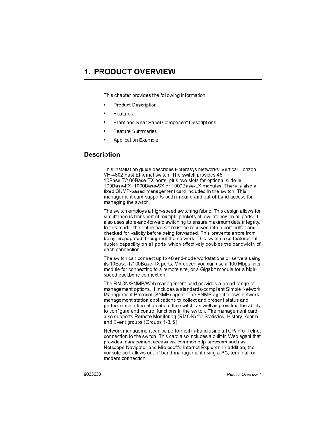 Enterasys Networks VH-4802 manual Product Overview, Description 