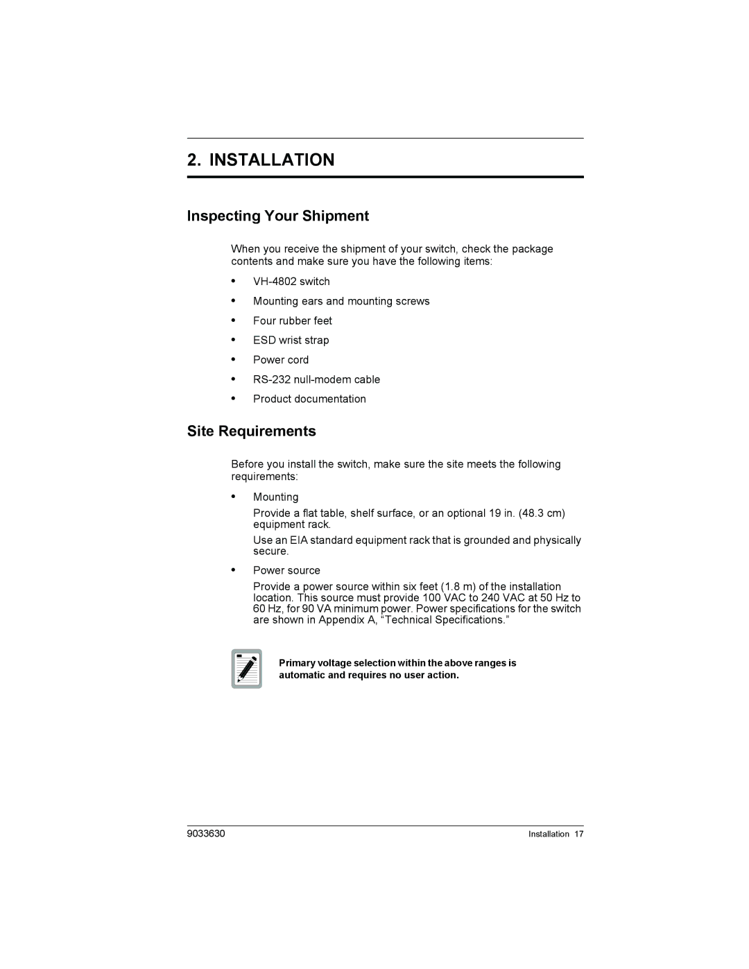 Enterasys Networks VH-4802 manual Installation, Inspecting Your Shipment, Site Requirements 