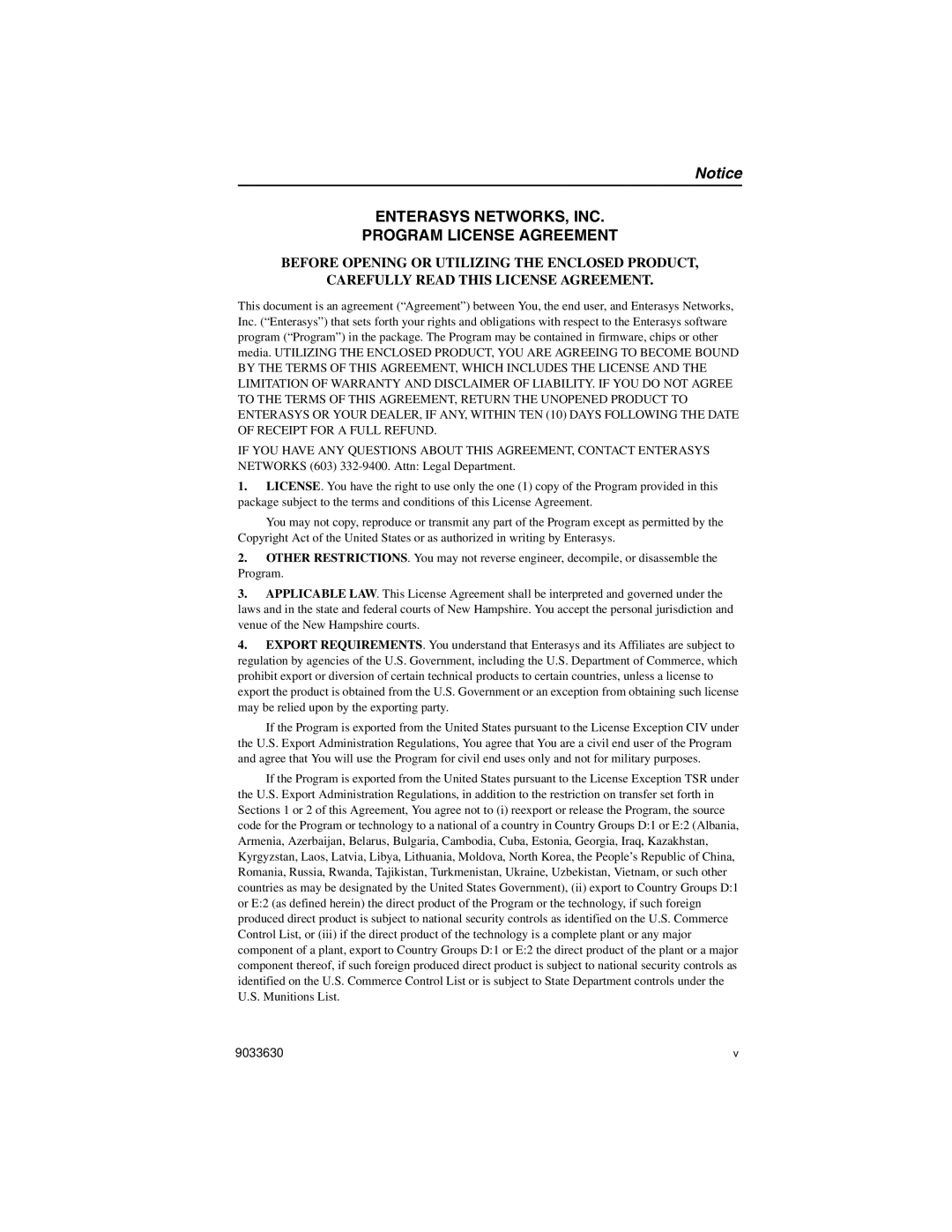 Enterasys Networks VH-4802 manual Enterasys NETWORKS, INC Program License Agreement 