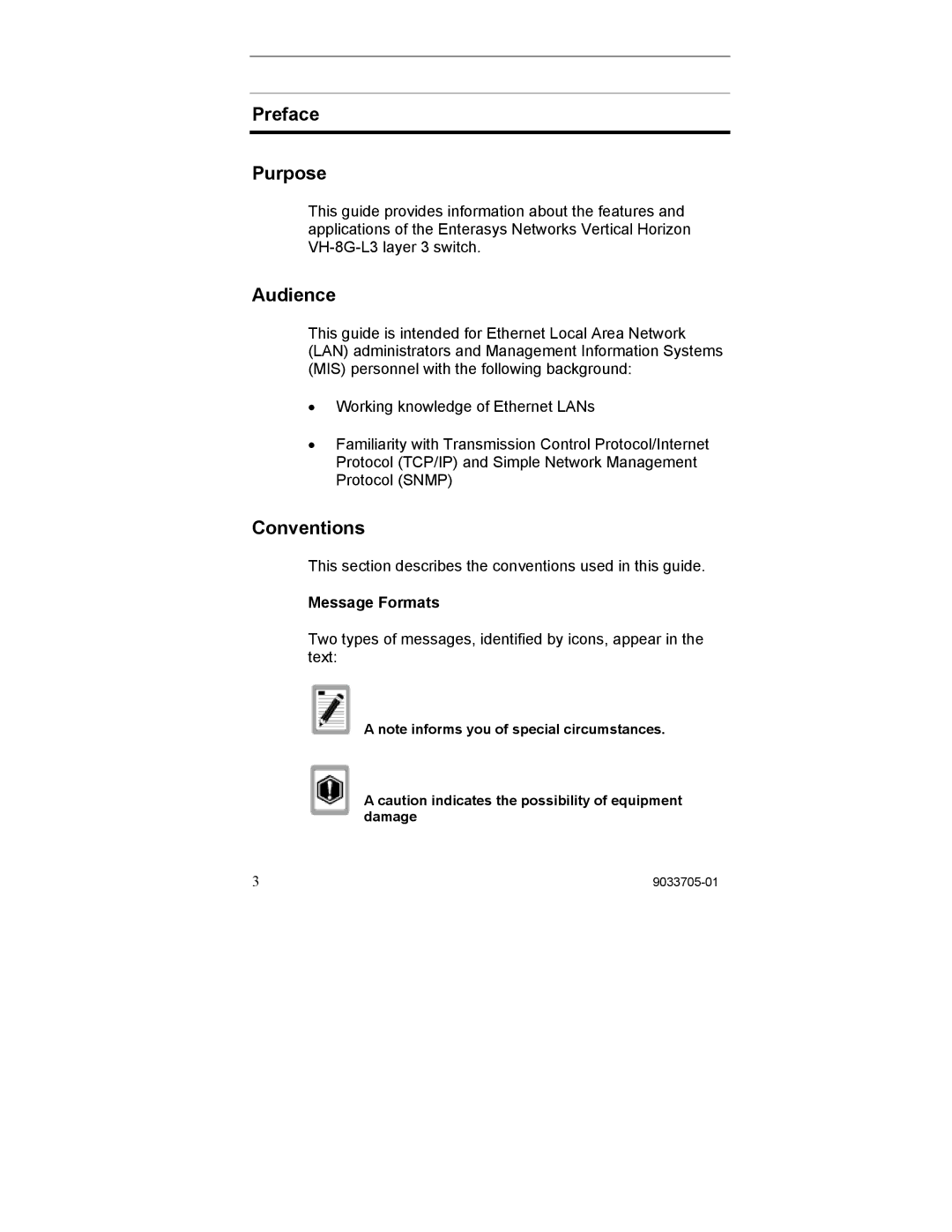 Enterasys Networks VH-8G-L3 manual Preface Purpose, Audience, Conventions, Message Formats 