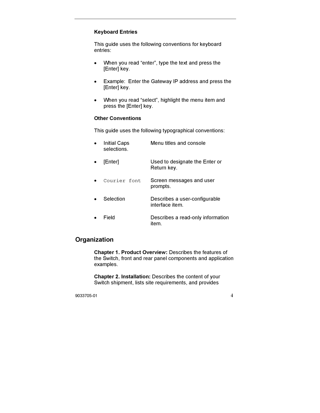 Enterasys Networks VH-8G-L3 manual Organization, Keyboard Entries, Other Conventions 