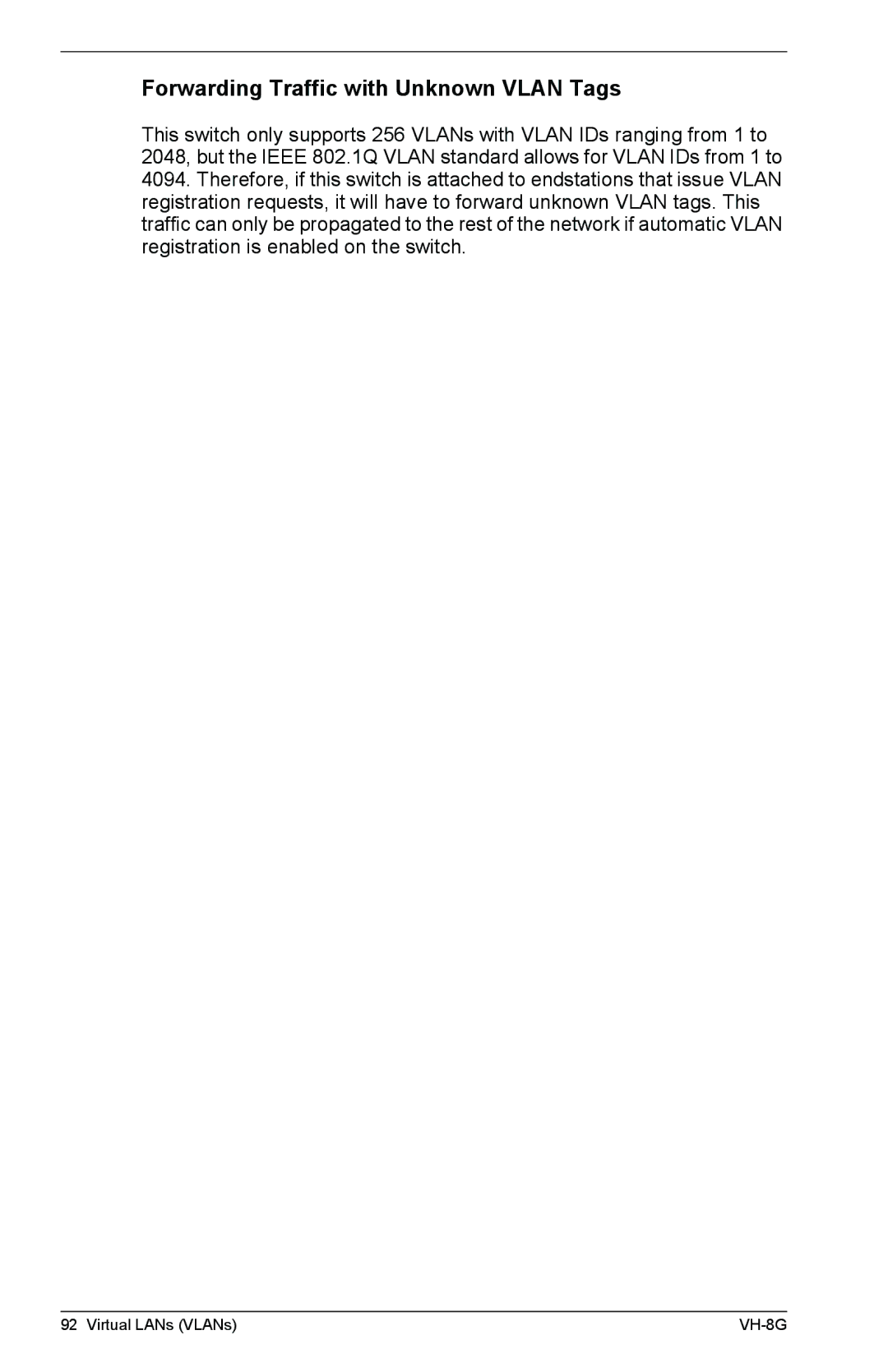 Enterasys Networks VH-8G manual Forwarding Traffic with Unknown Vlan Tags 
