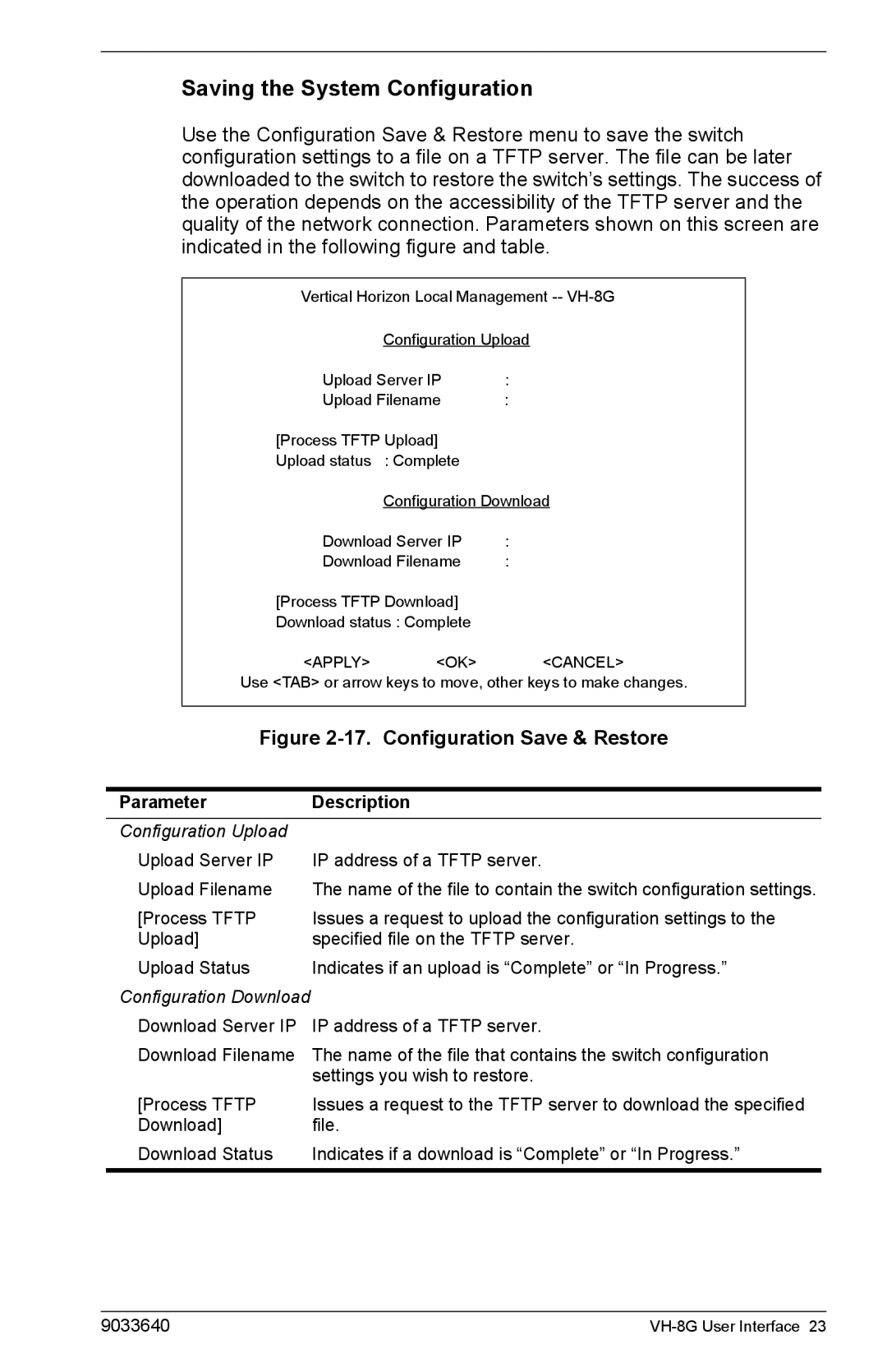 Enterasys Networks VH-8G manual Saving the System Configuration, Configuration Save & Restore 