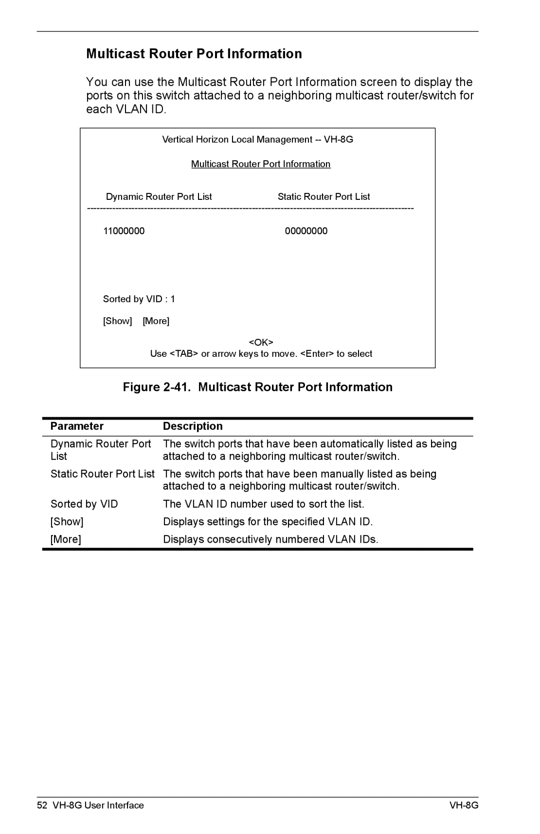 Enterasys Networks VH-8G manual Multicast Router Port Information 