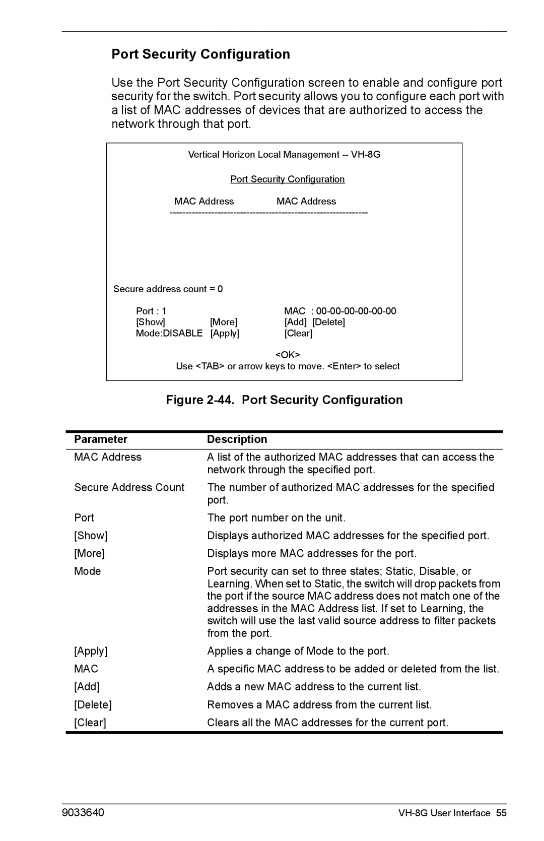 Enterasys Networks VH-8G manual Port Security Configuration 