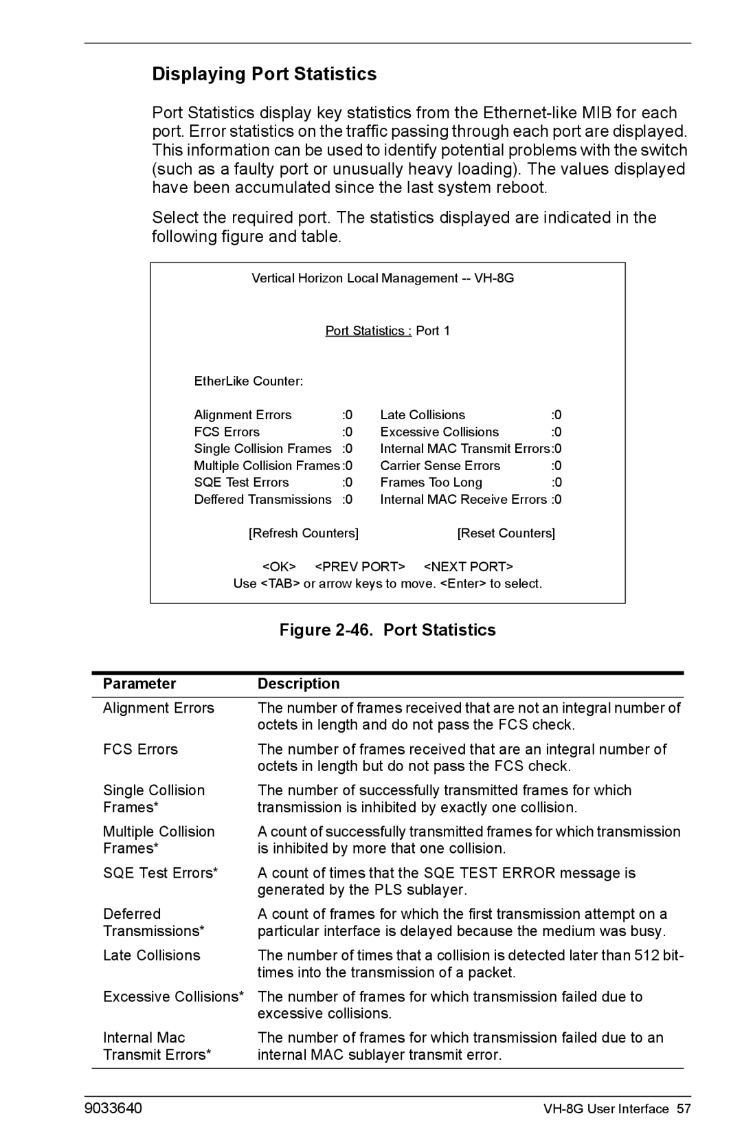 Enterasys Networks VH-8G manual Displaying Port Statistics 