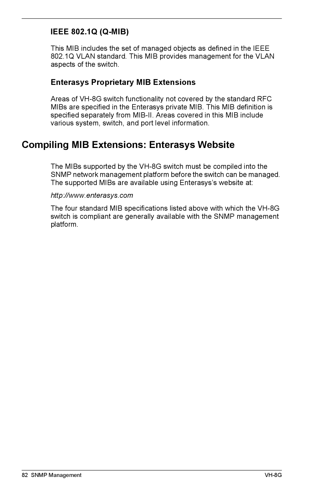 Enterasys Networks VH-8G manual Compiling MIB Extensions Enterasys Website, Ieee 802.1Q Q-MIB 