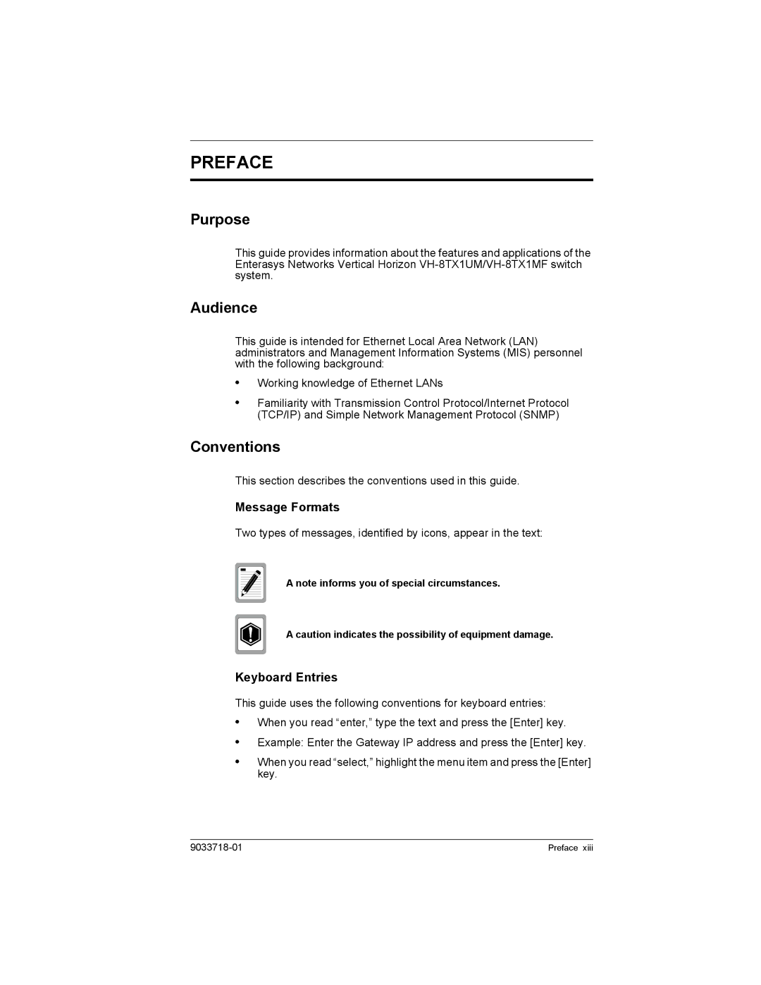 Enterasys Networks VH-8TX1UM, VH-8TX1MF manual Preface, Purpose, Audience, Conventions 