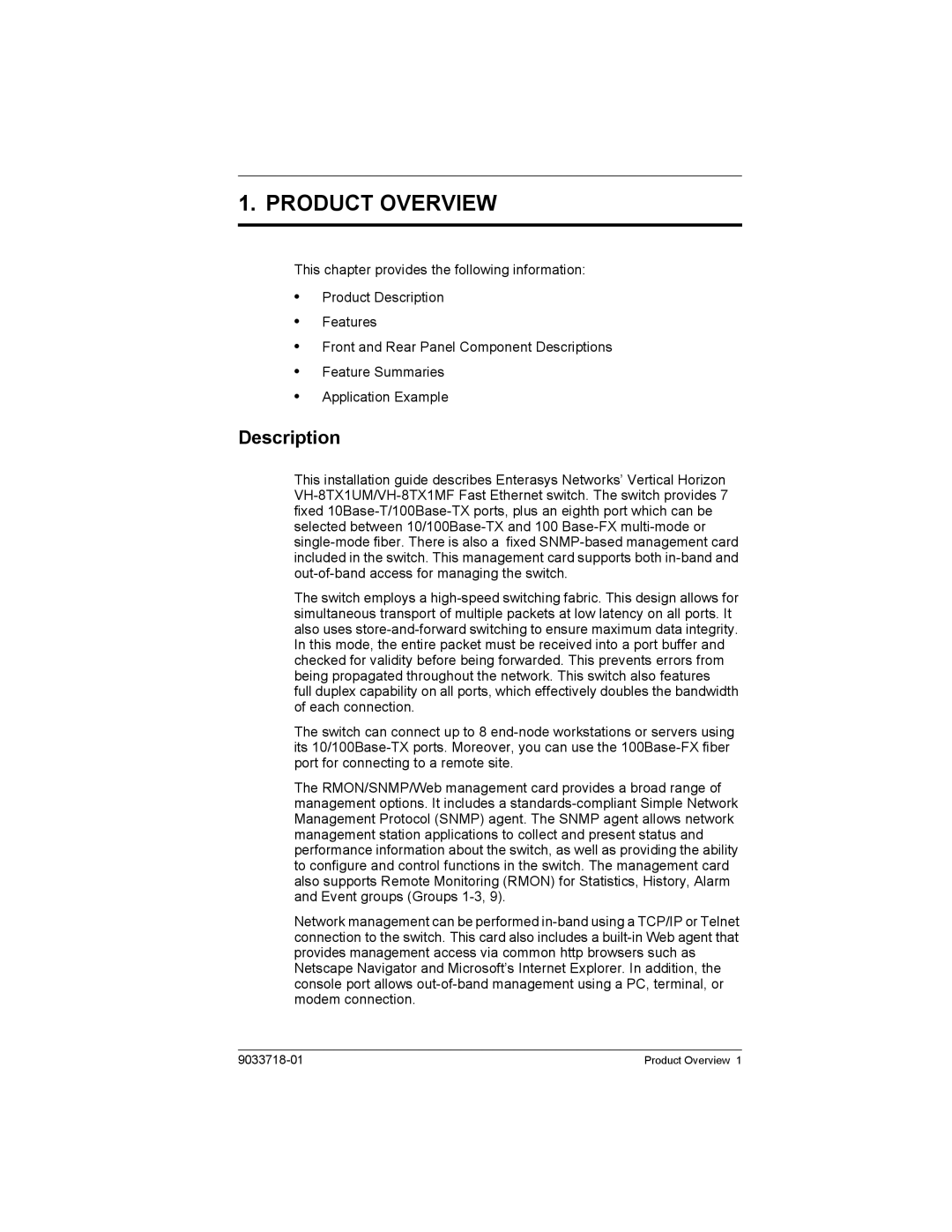 Enterasys Networks VH-8TX1UM, VH-8TX1MF manual Product Overview, Description 