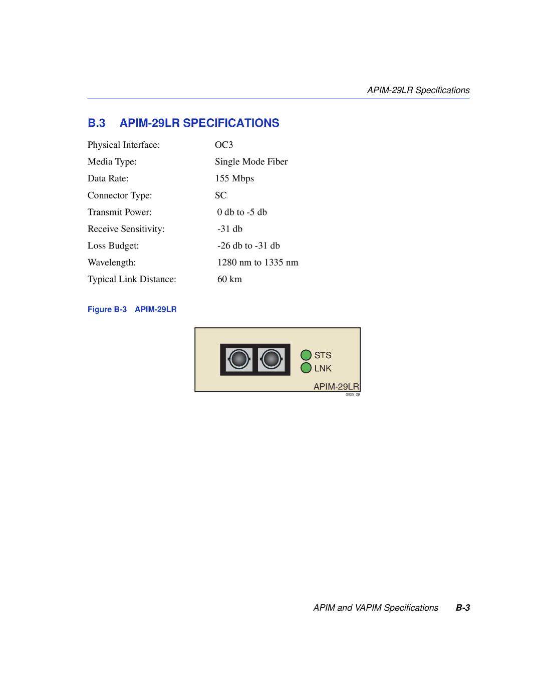 Enterasys Networks VHSIM2-A6DP manual APIM-29LR Specifications, Figure B-3 APIM-29LR 