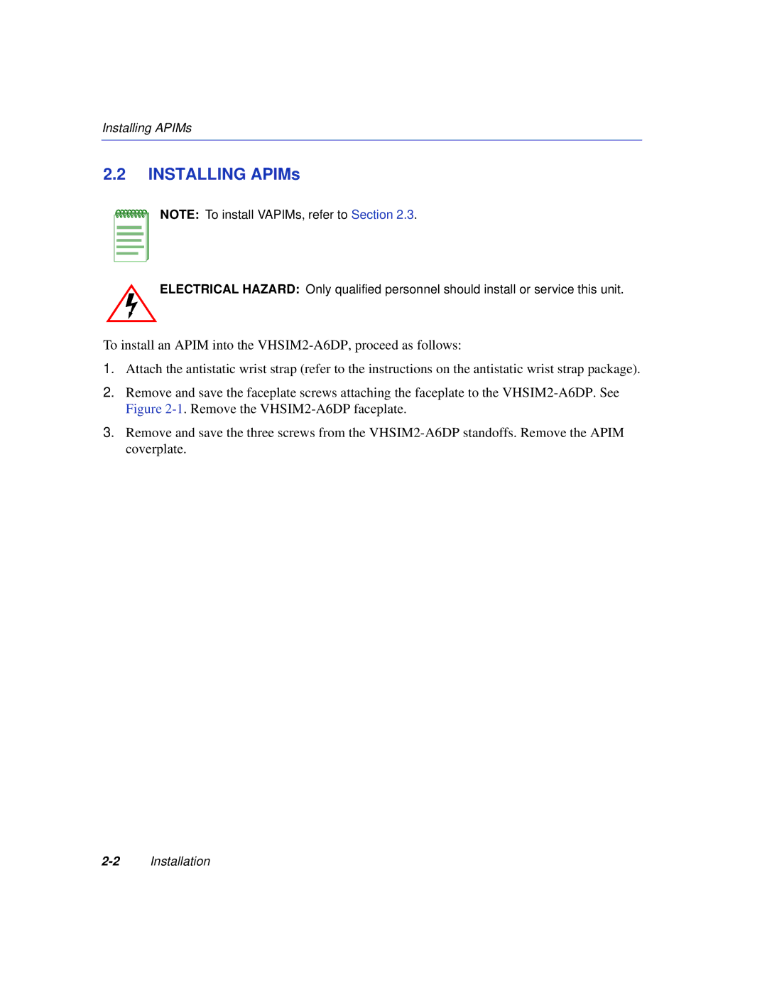 Enterasys Networks VHSIM2-A6DP manual Installing APIMs 