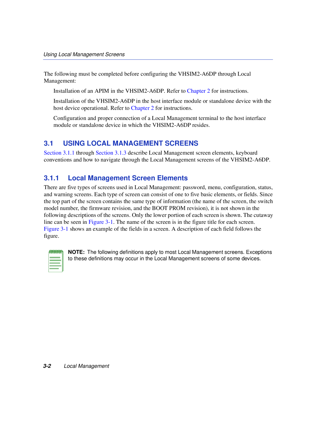 Enterasys Networks VHSIM2-A6DP manual Using Local Management Screens, Local Management Screen Elements 